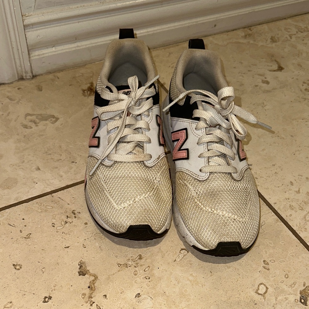 New Balance Kids' Cream and Pink Sneakers